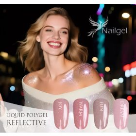   Nailgel - Liquid Polygel - REFLECTIVE 4 darabos kollekció pumpás tégelyben ajándék margarétával