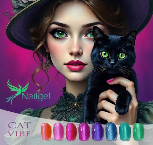 Nailgel - Cat Vibe Gél lakk Kollekció 8 db gél lakkal, ajándék margarétával